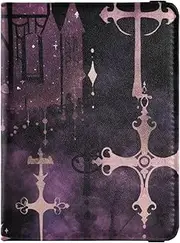 [Amooorous] Gothic Darkness Moon Cross Purple Leather decorative travel wallet womens passport holder Wallet Combo Passport Wallet Waterproof, Gothic darkness moon cross purple, 1 size