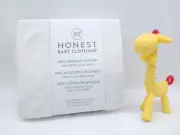Honest Organic Cotton Mini Crib Sheet White OS Bonus Giraffe Silicone Teether