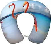 LHBWCVN Travel Neck Pillow for Airplanes Comfort Head and Neck Support Memory Foam - U-Shaped Neck Travel Pillow for Sleeping Flamingo on Beach Neck Pillows for Flight Headrest Sleep