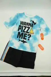 Wonder Nation Boys Multicolor 2 Pc Rash Guard T-Shirt Swim Trunks Set Sz M/8 NEW