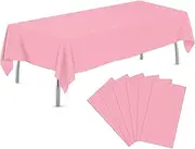 tujol Pink 6 Pack Plastic Table Cloth 54" x 108", Disposable Tablecloths Rectangle Table Cover, Plastic Tablecloths for Parties