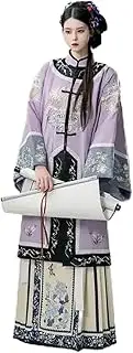 [JIMINISO] Traditional Modern Qipao Dress Women Purple Heavy Duty Flower Embroidered Top Cheongsam Beige Horse