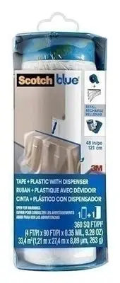 ScotchBlue Pre Plastic Painters Tape with Bladed Dispenser, 48 in x 30yd,...