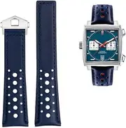 [London Craftwork] 22mm Genuine Leather Strap for TAG HEUER CARRERA MONACO FORMULA 1 Watch Black Blue