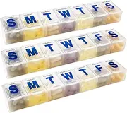 Weekly Pill Organizer - 7-Day Pill Planner Extra Large Pill Planner and Daily Pill Organizer and Medicine Reminder, Monday to Sunday Compartments - BPA Free - Travel Pill Box Case (Pack of 3)