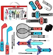 Aceshop 12 in 1 Switch Sports Zubehör Set Kompatibel mit Nintendo Switch / Nintendo Switch OLED Switch Sports Kits mit Tennisschlägern Golfschlägern Skyward Sword Wrists & Legs Straps (12)