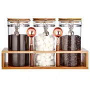 Glass Coffee Storage Container with Bamboo Shelf, 3PCS 49oz Airtight Sealed C...