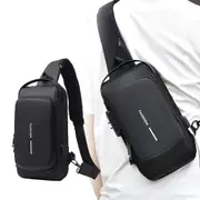 Sling Backpack Anti Theft USB Port Sport Chest Shoulder Bag Lightweight Crossbody Bag -Black