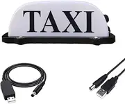 USB Rechargeable Battery Taxi Sign Light,Roof Taxi Sign with Magnetic Waterproof Taxi Cab Roof Top Illuminated Sign,Waterproof Taxi Dome LED Light with Sealed Base,White Light Displayed Taxi Lights