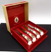 SPODE Christmas Tree Set of 4 Butter Dip Cheese Spreaders Knives 4.75" NEW