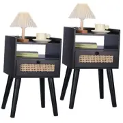 Nightstand Set of 2, Side Table with Storage Drawer and Open Shelf, Bedside