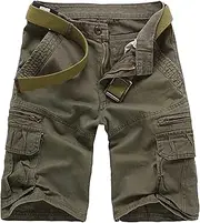 [PHJTOMK] Men Multi Pocket Casual Workout Cargo Shorts with NO Belt Lightweight Loose Military Short Cotton Work Shorts, Green 1, 38