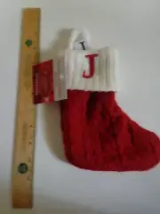 ST NICHOLAS SQUARE RED WHITE MINI STOCKING 7" LETTER J
