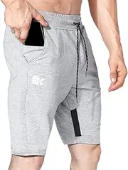 [BROKIG] Men's Stripe Gym Shorts,Thigh Mesh Fitness Running Shorts Slim Fit Sport Shorts with Zip Pocket