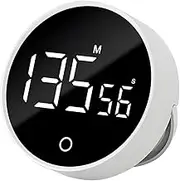 QUMOX F7 Digital Timer Countdown & Stopwatch with Adjustable Volume, Magnetic Base, Rotating Knob, Rechargeable Battery Perfect for Cooking, Study, and Work - White