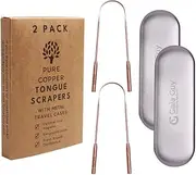 Gaia Guy Copper Tongue Scraper with Metal Case - 2 Pack - Plastic Free Tongue Scrapers for Adults, Tongue Cleaner for Oral Care & Hygiene