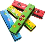VICASKY 4pcs Wooden Harmonica Set Educational Mouth Organ for Preschool and Elementary Music Learning Develops Motor Skills Rhythm Portable Musical