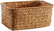 ELAYARD Natural Seagrass Storage Basket Handwoven Sundry Organizer Box for Desktop Capacity Storage for Stationery Cosmetics and Miscellaneous Items