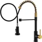 Black and Gold Kitchen Faucet with Pull down Sprayer, Single Handle Spring Kitch