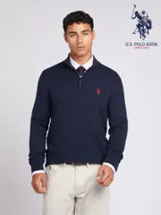 U.S. Polo Assn. Navy Mens Regular Fit Funnel Neck Quarter Zip Jumper (AB6307) | $161