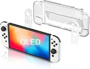 GSRYPC 5 in 1 HD Clear Shock-Absorption and Anti-Scratch Design Protective Case With bracket Compatible with Nintendo Switch OLED Model 2021 Protective Case Cover and Joy-Con Controller
