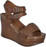 [Pierre Dumas] Hester-12 Women's Vegan Leather Double-Buckle Rounded-Toe Wedge Sandals