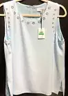 Calvin Klein Women Blouse Top Light Blue Crew Neck Lining Sleeveless Large NWTag