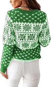 [ZOCAVIA] ZCOAVIA Womens Vintage Christmas Sweater Cute Snowflakes Sweater Long Sleeve Crewneck Knit Pullovers Sweater Jumper Tops
