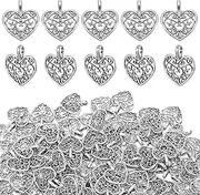 200 Pieces Necklace Hearts Charms Antique Silver Plated Hollow Lovely Alloy Heart Charms Jewelry Making Heart Charm for DIY Crafting Bracelet Necklace Earring Pendant Making