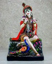 Hindu God Lord Krishna with Peacock Idol Sculpture Statue Figurine