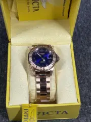 Invicta Pro Diver Automatic Watch Rose Gold 200M 24 Jewel Blue Face Date
