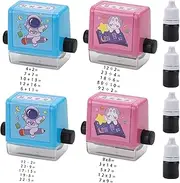4PCS Roller Digital Teaching Stamp, Addition and Subtraction Seal Within 100 Teaching Math Practice Multiplication Division Roller Stamp for Kindergarten Home School Supplies