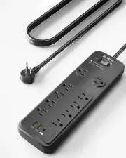 Surge Protector Power Strip 20FT, PLUGTUL Surge Protector with 10 Outlets - Spac