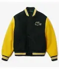 Letterman Lacoste Varsity Jacket Black Yellow Wool Snap Button Men's Coat