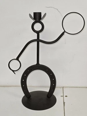 VTG St Croix Forge Horse Shoe Cowboy Man with Lasso Hat Candle Holder 13" Tall