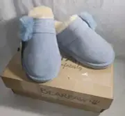 Bearpaw Suede Wool Lina Slide-In Slipper Mules Blue Fog Size 8 New