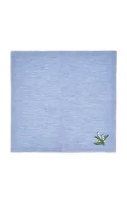 [Carolyne Roehm] Green Lily Of The Valley Blue Linen Napkin