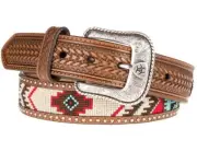 Ariat Western Mens Belt Leather Fabric Nailhead Concho Embossed Brown A1033297