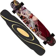 Sports Longboard Skateboard, 46" Red Maple Spiral Hollow Wood Grain Double Tilt Basalt Pattern Professional Brush Street Dance Board Suitable for Beginners Adults with Gave Gifts