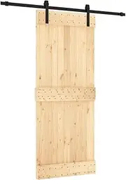 vidaXL Interior Solid Pine Sliding Barn Door with Black Powder-Coated Steel Hardware - Rustic Space-Saving Design for Home