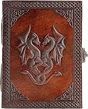 Komal's Passion Leather Handmade Leather Double Dragon Journal/Writing Notebook Diary/Bound Daily Notepad For Men & Women Unlined Paper Medium, Writing Pad Journal For Artist, Sketch (7 x 5, Brown)