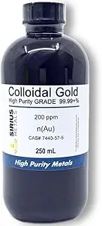 99.99+% Pure True Colloidal Gold – 250 mL of 200 ppm in BPA Free Plastic Bottle w/phenolic Cap