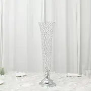 SILVER 2 Metal 28" Trumpet VASES Acrylic Crystal Beads Table Centerpieces Party