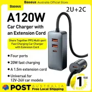 Baseus Multi-port 120W Fast Charging Car Charger with 1.5M Cord USB-A*2+Type C*2