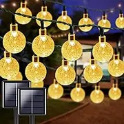 LORRYTE 2-Pack 100 LED 64FT Crystal Globe Solar String Lights Outdoor, Waterproof Outdoor with 8 Lighting Modes, Solar Christmas Lights for Garden Tree Patio Party Christmas Decorations (Warm White)