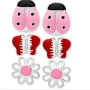 Children's 3-Pc. Set Enamel Stud Earrings in Sterling Silver