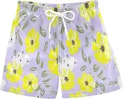[RPLIFE] Swim Clothes for Boys, Anti Chafe Swim Trunks for Boys 2 T, White Yellow Flowers Violet