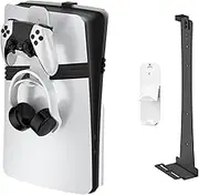 Wall Mount for PS5/ PS5 Slim/ PS5 Pro Console, Sturdy Steel Vertical Wall Mount Bracket Kit with Controller Holder & Headphone Storage Hanger For PS5 Slim Pro (Black)