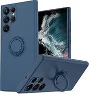 [LeYi] for Samsung Galaxy S22 Ultra Case Liquid Soft Silicone Gel Rubber Case, Magnetic Ring Kickstand Durable Shockproof Phone Cover for Samsung S22 Ultra, Blue