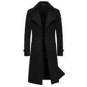 Mens Double Breasted Trench Coat Wool Blend Autumn Winter Solid Casual Slim Fit Long Jacket Wool Coat Fashion Mens Clothing black L